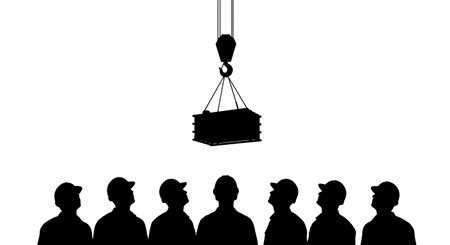 Black Solid Worker Looking Up Silhouettes Set of Six isolated on plain white background.