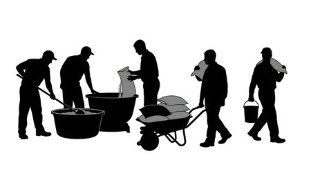 Black Solid Worker Mixing Feed Silhouettes Set of Six isolated on plain white background.のイラスト素材