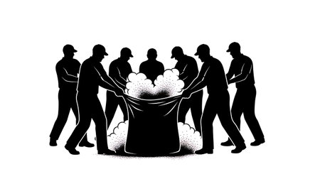 Black Solid Worker Shaking Bag Silhouettes Set of Six isolated on plain white background.のイラスト素材