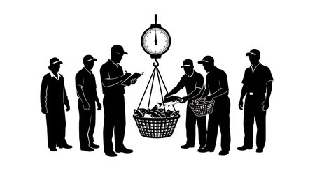 Black Solid Worker Pushing Cart Silhouettes Set of Six isolated on plain white background.のイラスト素材