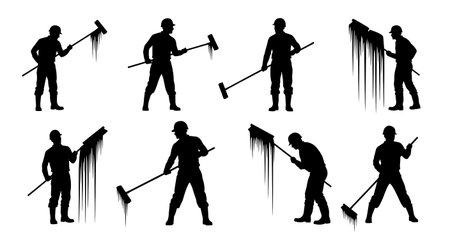 Black Solid Worker Testing Oxygen Silhouettes Set of Six isolated on plain white background.のイラスト素材