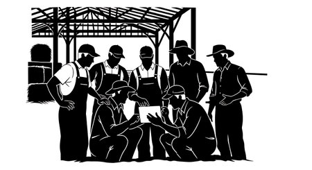 Black Solid Worker Using Tablet Silhouettes Set of Six isolated on plain white background.のイラスト素材