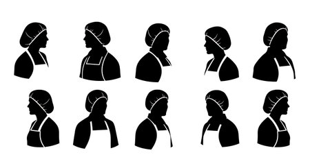 Black Solid Worker Hygiene Gear Silhouettes Set of Six isolated on plain white background.のイラスト素材