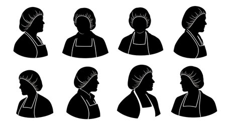 Black Solid Worker Hygiene Gear Silhouettes Set of Six isolated on plain white background.のイラスト素材