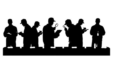 Black Solid Quality Control Inspector Silhouettes Set of Six isolated on plain white background.のイラスト素材