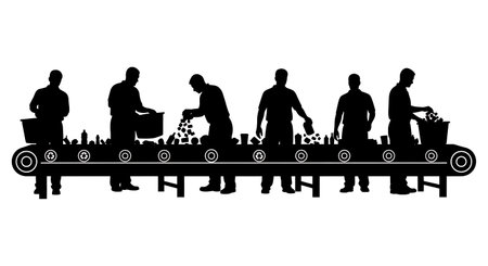 Black Solid Recycling Worker Silhouettes Set of Six isolated on plain white background.のイラスト素材
