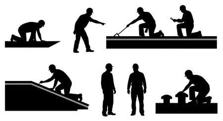 Black Solid Roof Inspector Silhouettes Set of Six isolated on plain white background.のイラスト素材