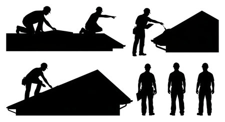 Black Solid Roof Inspector Silhouettes Set of Six isolated on plain white background.のイラスト素材