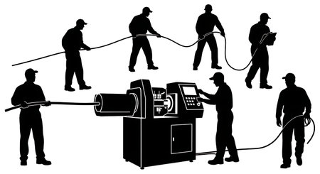 Black Solid Wire Stripper Operator Silhouettes Set of Six isolated on plain white background.のイラスト素材