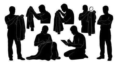 Black Solid Textile Seam Inspect Silhouettes Set of Six isolated on plain white background.のイラスト素材