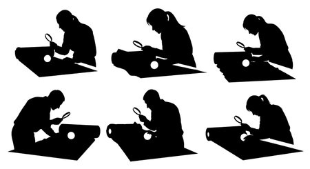 Black Solid Textile Inspector Silhouettes Set of Six isolated on plain white background.のイラスト素材