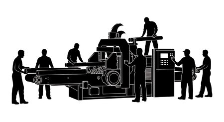 Black Solid Worker Beak Trimming Silhouettes Set of Six isolated on plain white background.のイラスト素材