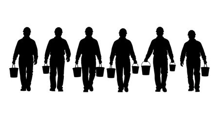 Black Solid Worker Carrying Colostrum Silhouettes Set of Six isolated on plain white background.のイラスト素材