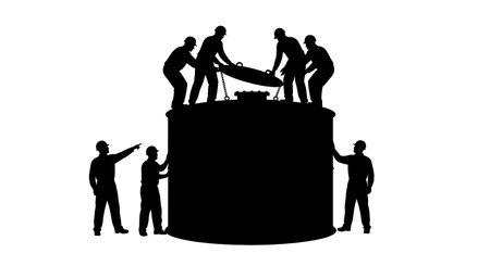 Black Solid Worker Covering Tank Silhouettes Set of Six isolated on plain white background.のイラスト素材