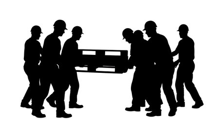 Black Solid Worker Carrying Pallet Silhouettes Set of Six isolated on plain white background.のイラスト素材