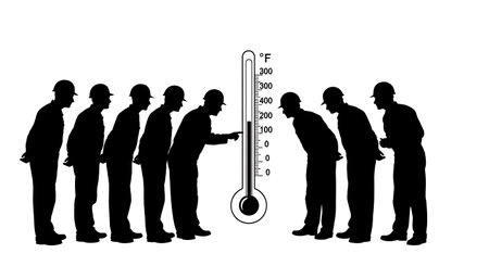 Black Solid Worker Checking Thermometer Silhouettes Set of Six isolated on plain white background.のイラスト素材