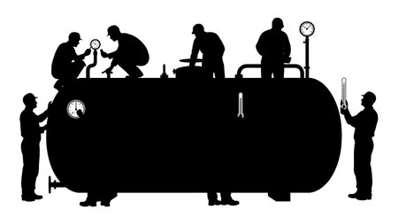 Black Solid Worker Checking Gauge Silhouettes Set of Six isolated on plain white background.のイラスト素材
