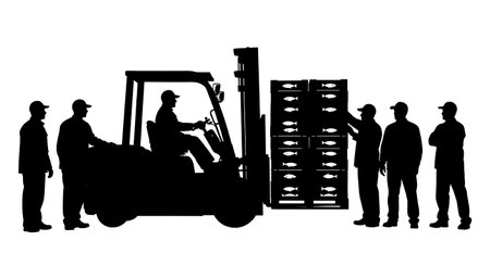 Black Solid Worker Driving Forklift Silhouettes Set of Six isolated on plain white background.のイラスト素材