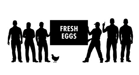 Black Solid Worker Holding Sign Silhouettes Set of Six isolated on plain white background.のイラスト素材