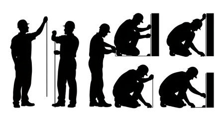 Black Solid Worker Measuring Tape Silhouettes Set of Six isolated on plain white background.のイラスト素材