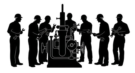 Black Solid Worker Diagnosing Silhouettes Set of Six isolated on plain white background.のイラスト素材