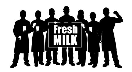 Black Solid Worker Holding Sign Silhouettes Set of Six isolated on plain white background.のイラスト素材