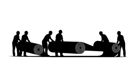 Black Solid Worker Holding Roll Silhouettes Set of Six isolated on plain white background.のイラスト素材