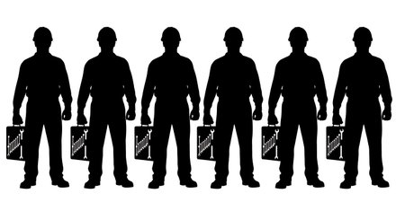 Black Solid Worker Wrench Case Silhouettes Set of Six isolated on plain white background.のイラスト素材