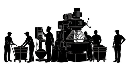 Black Solid Mixer Operator Silhouettes Set of Six isolated on plain white background.のイラスト素材