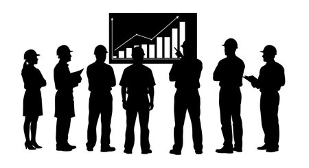 Black Solid Worker Looking Chart Silhouettes Set of Six isolated on plain white background.のイラスト素材
