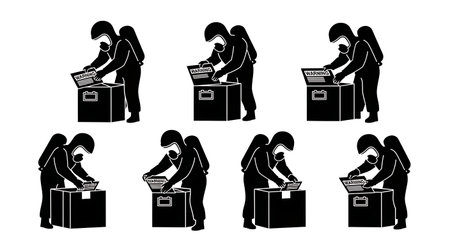 Black Solid Worker Battery Label Silhouettes Set of Six isolated on plain white background.のイラスト素材