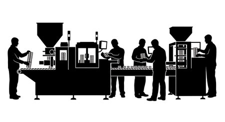 Black Solid Blister Pack Operator Silhouettes Set of Six isolated on plain white background.のイラスト素材