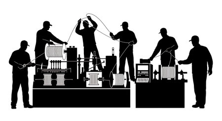 Black Solid Coil Winder Operator Silhouettes Set of Six isolated on plain white background.のイラスト素材
