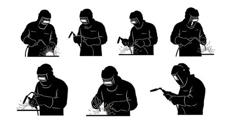 Black Solid Factory Welder Silhouettes Set of Six isolated on plain white background.のイラスト素材