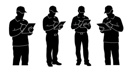 Black Solid Courier Smartphone Navigation Map Silhouettes Set of Six on White Background isolated on plain white background.のイラスト素材