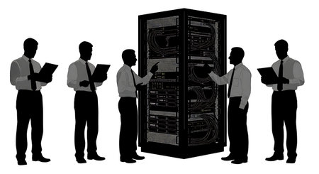 Black Solid Server Rack It Check Manager Silhouettes Set of Six on White Background isolated on...