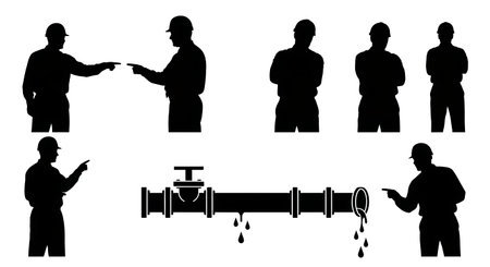 Black Solid Supervisor Leak Pipe Inspect Silhouettes Set of Six on White Background isolated on...