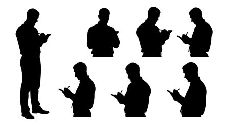 Black Solid Supervisor Notebook Writing Field Silhouettes Set of Six on White Background isolated on plain white background.のイラスト素材