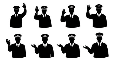 Black Solid Taxi Driver Hailing Silhouettes Set of Six on White Background isolated on plain white background.のイラスト素材