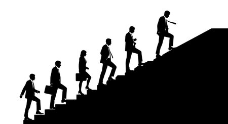 Black Solid Walking Stairs Progress Career Silhouettes Set of Six on White Background isolated on plain white background.のイラスト素材