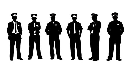 Black Solid Taxi Driver Bored Silhouettes Set of Six on White Background isolated on plain white...