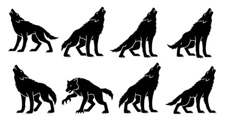 Black solid colour filled silhouettes Set.のイラスト素材