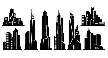 Black solid colour filled silhouettes Set.のイラスト素材