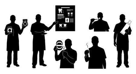 Black Solid Dentist Floss Box Silhouettes Set of Six isolated on plain white background.のイラスト素材