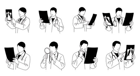 Black Solid Doctor Xray Check Silhouettes Set of Six isolated on plain white background.のイラスト素材