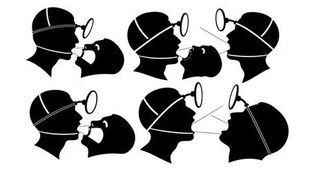 Black Solid Doctor House Call Silhouettes Set of Six isolated on plain white background.のイラスト素材