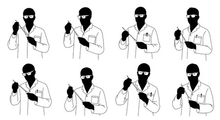 Black Solid Dentist Cold Test Silhouettes Set of Six isolated on plain white background.のイラスト素材