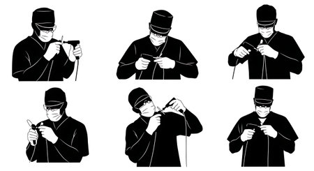 Black Solid Dentist Curing Light Silhouettes Set of Six isolated on plain white background.のイラスト素材