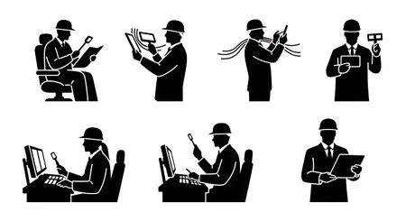 Black Solid Metro Lighting Failure Troubleshoot Silhouettes Collection on White Background isolated on plain white background.のイラスト素材