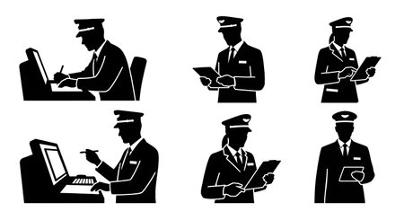 Black Solid Metro Incident Report Documentation Silhouettes Set on White Background isolated on plain white background.のイラスト素材